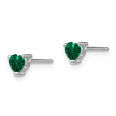 Sterling Silver 4mm Heart Lab-Created Emerald Stud Earrings Polished Finish